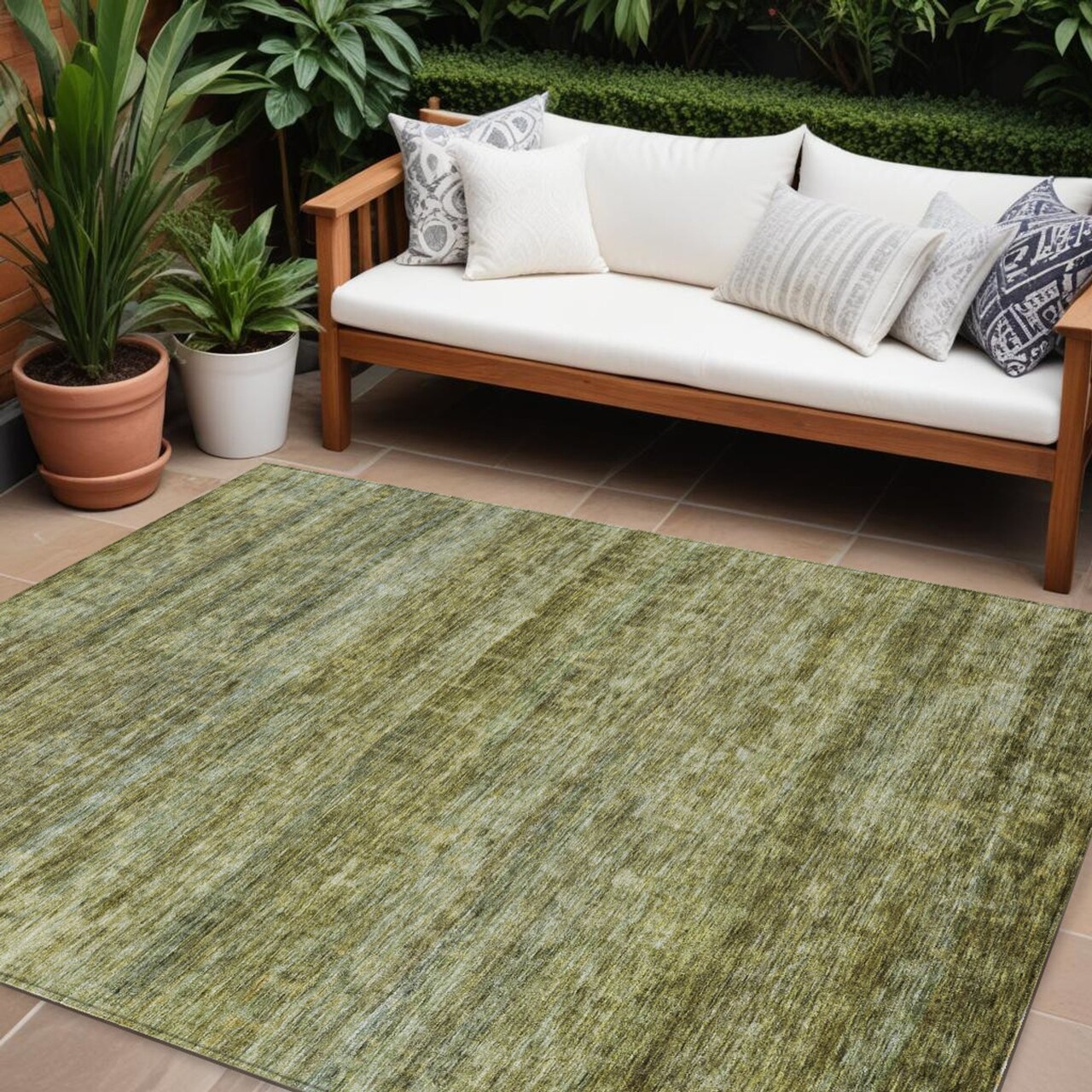 Edge Collections - 10' x 14' - Green - Washable Striped Area Rug for Indoor and Outdoor Use - 1 Piece
